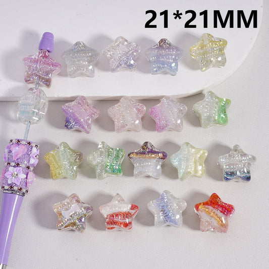 Acrylic Beads Shiny Glitter Stripes Inside Star Shape, Multi-Color 21*21MM, Random Mix