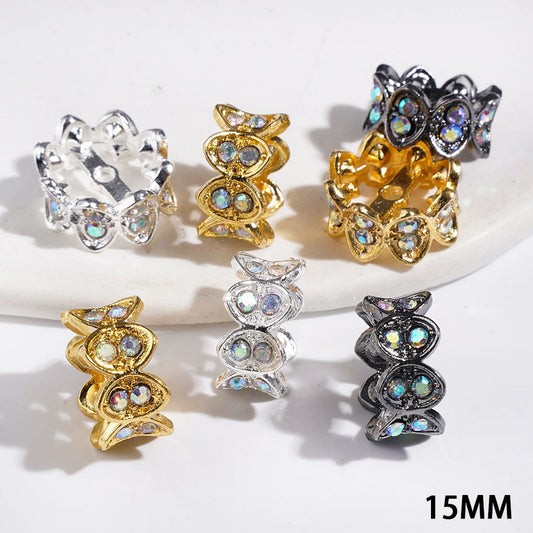 Metal Spacer Beads Crown Design with AB Rhinestones, 15MM  Multi-Color (They Fit 14MM Beads)