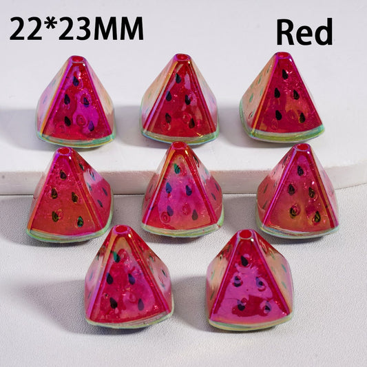 Red triangular watermelon-shaped objects with size '22*23MM' and color 'Red' on a white background.

