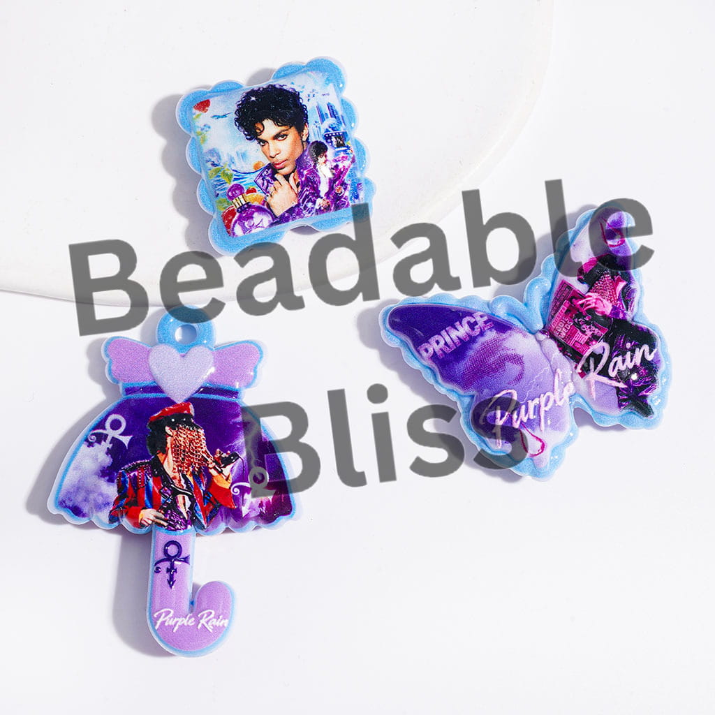 Acrylic Beads and Pendants Rock Singer in Purple Blue Series, Random Mix