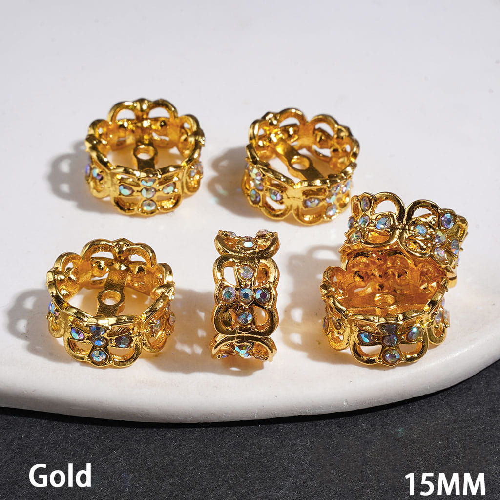 Metal Bead Cages Four-Leaf Clover with AB Rhinestone, Bead Cap, 15MM Multi-Color (They Fit 14MM Beads)