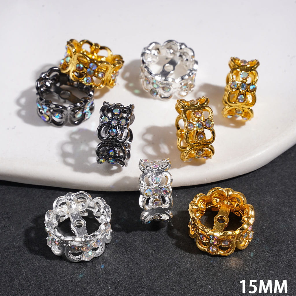 Metal Bead Cages Four-Leaf Clover with AB Rhinestone, Bead Cap, 15MM Multi-Color (They Fit 14MM Beads)