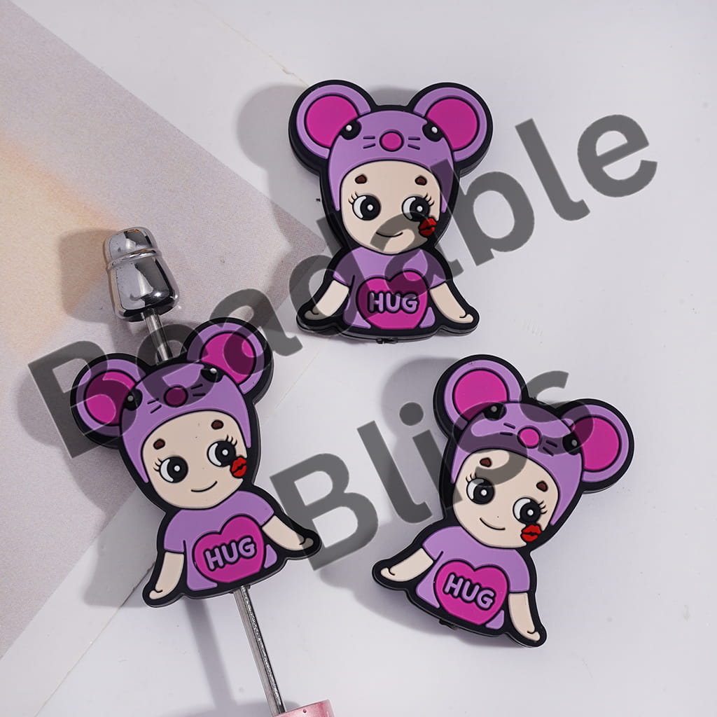 Silicone Focal Beads Baby Angel with Animal Hat and Text on Chest