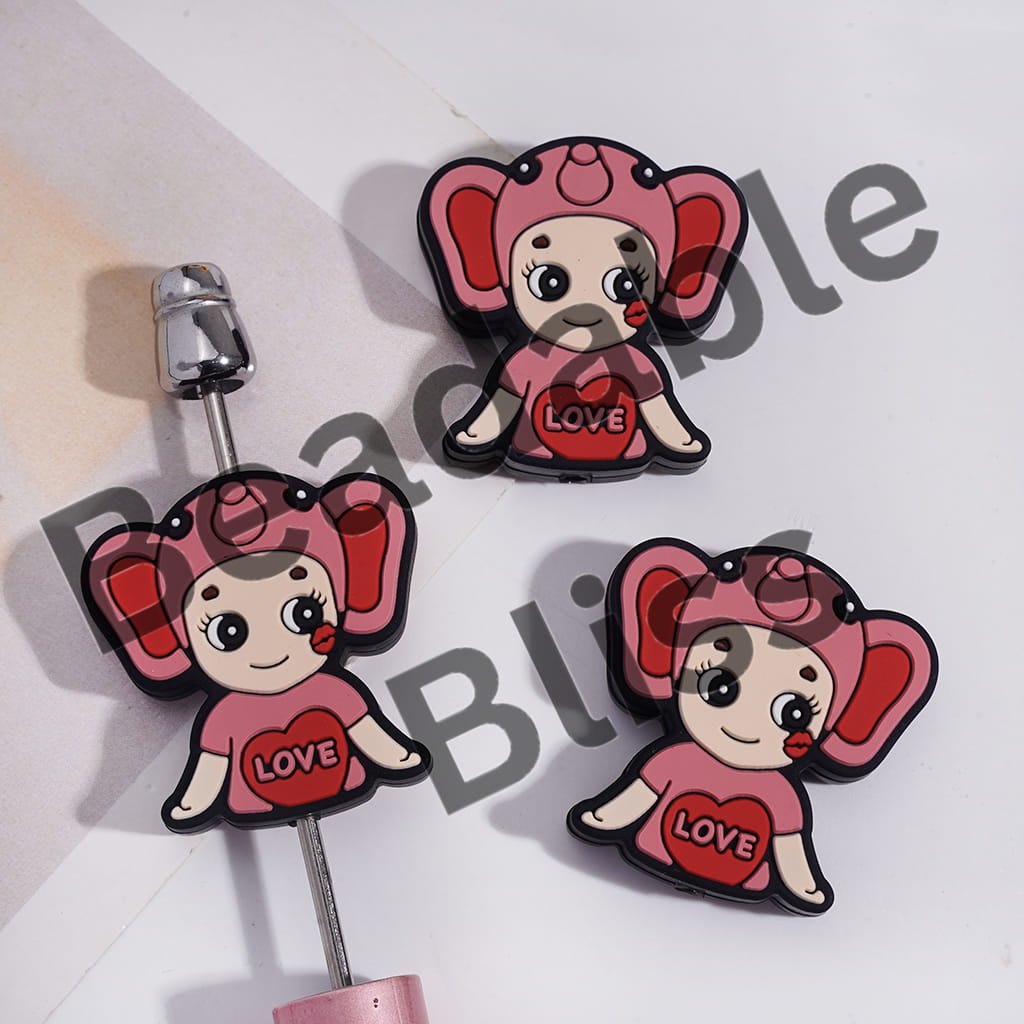 Silicone Focal Beads Baby Angel with Animal Hat and Text on Chest