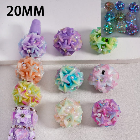 Clay Beads Luminous Shiny Glitter Starfish Star White Pearls AB Rhinestones Multi-Color 20MM, Random Mix