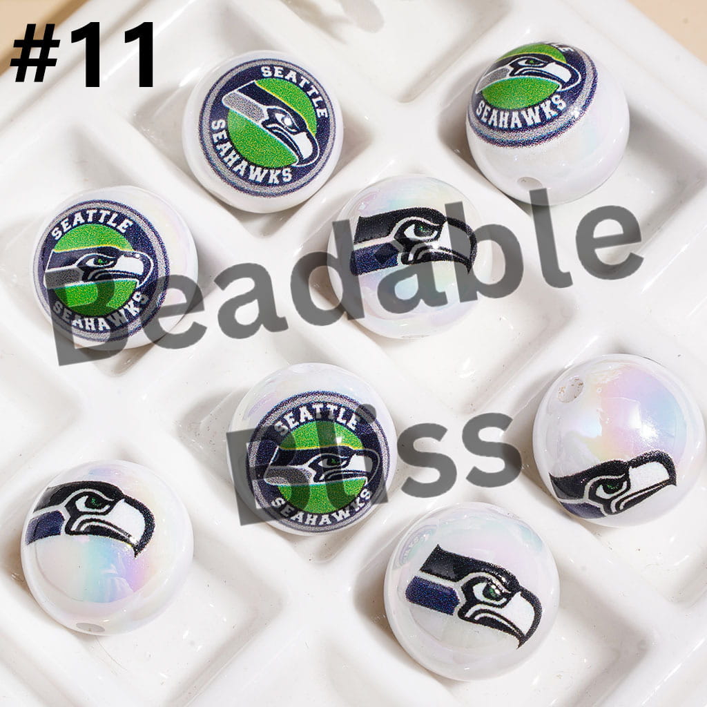 UV Coated USA American Football Teams Round Acrylic Beads (16MM)