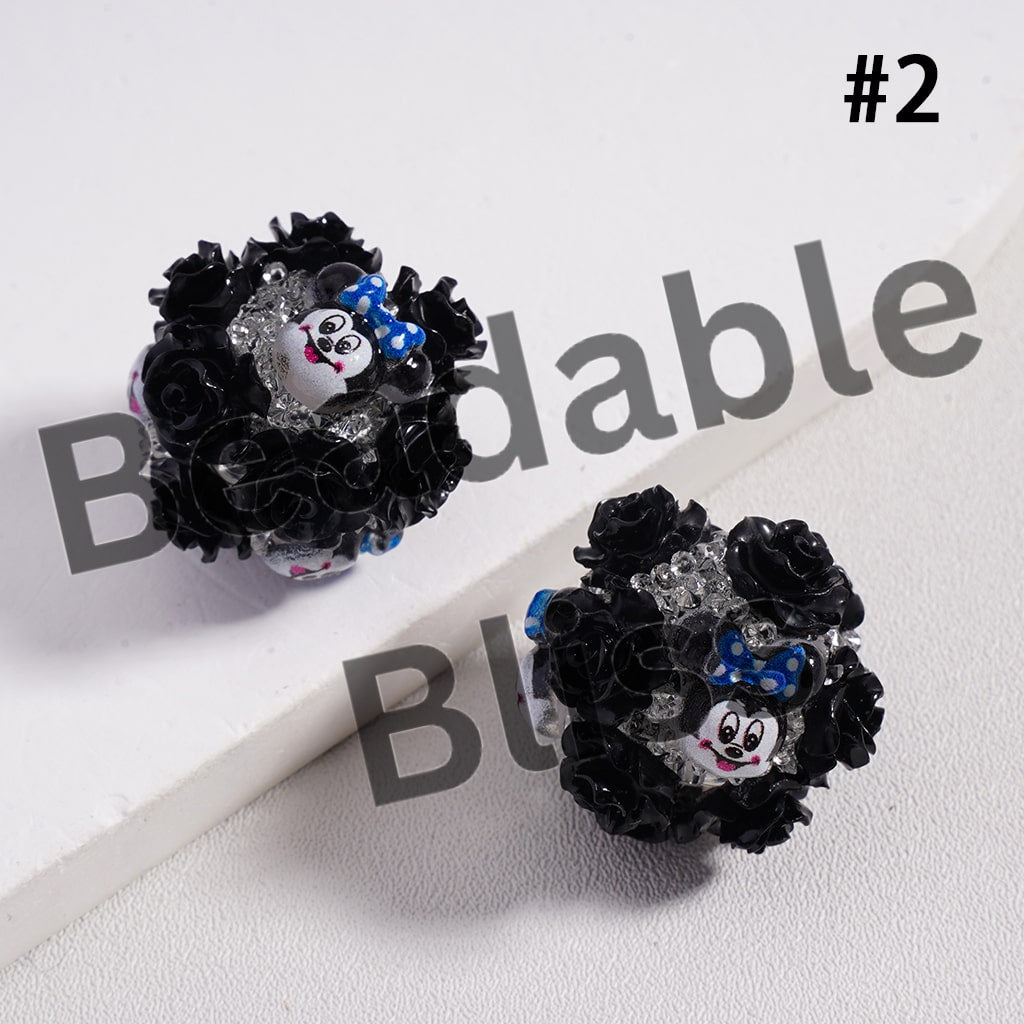 Sugar Acrylic Beads Luminous with Shiny Glitter Flowers and Classic Animation Series, with Toy Adventure & Adorable Character & Capybara, Multi-Color