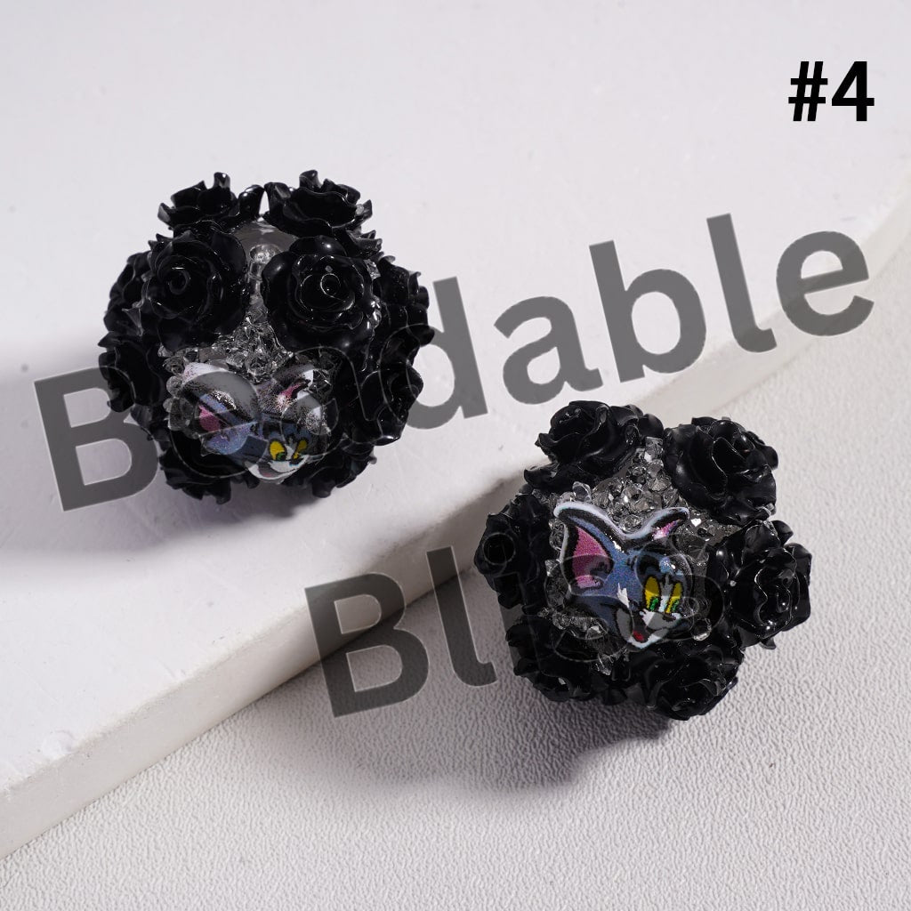 Sugar Acrylic Beads Luminous with Shiny Glitter Flowers and Classic Animation Series, with Toy Adventure & Adorable Character & Capybara, Multi-Color