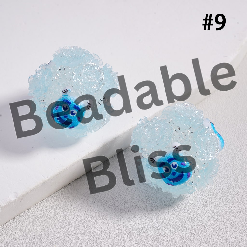 Sugar Acrylic Beads Luminous with Shiny Glitter Flowers and Classic Animation Series, with Toy Adventure & Adorable Character & Capybara, Multi-Color