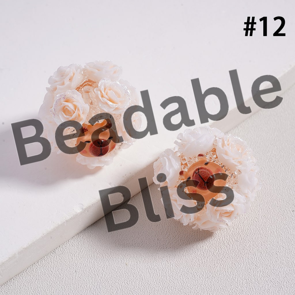 Sugar Acrylic Beads Luminous with Shiny Glitter Flowers and Classic Animation Series, with Toy Adventure & Adorable Character & Capybara, Multi-Color