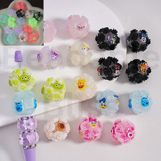 Sugar Acrylic Beads Luminous Shiny Glitter Flowers Cute Cartoon Kurom Donal Duck To Minni Alie Winni the Poo Dais Hello Kitt Lots Bear Stitc James P. Sulliva Capybara Jerr Cinnamonrol Multi-Color