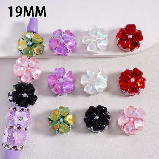 Clay Beads Flat Round Shiny Hearts AB Rhinestones White Pearls Multi-Color 19MM, Random Mix