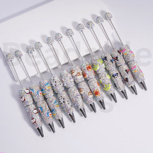 Beadable Clay Pens with AB Rhinestones Cute Cartoon Charms Hello Kitt Doraemo Donal Duc Pand Dais Minni Micke Alie Nic Wild Fox StellaLo Rabbit Chi
