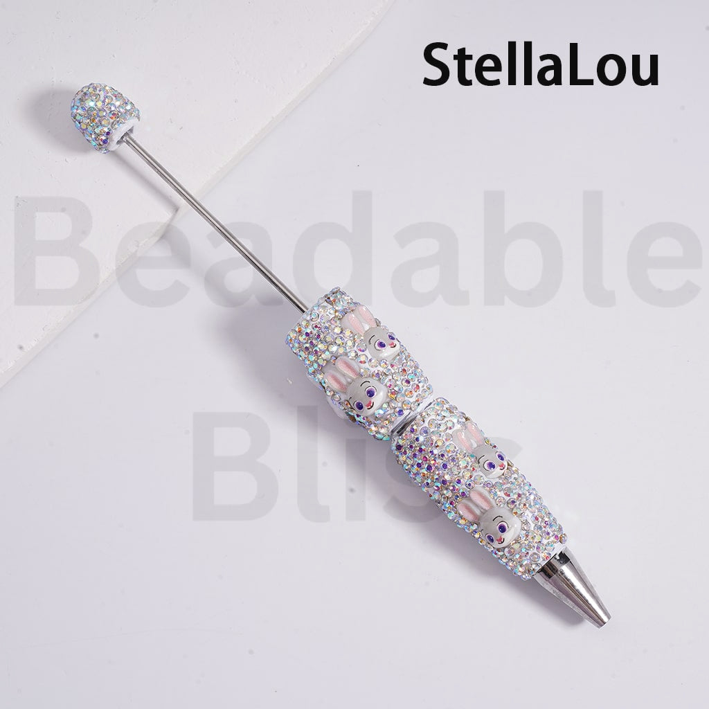 Cartoon Rhinestone Pen Beadable Clay Pens with AB Rhinestones Cute Cartoon Charms Blue Robot ...