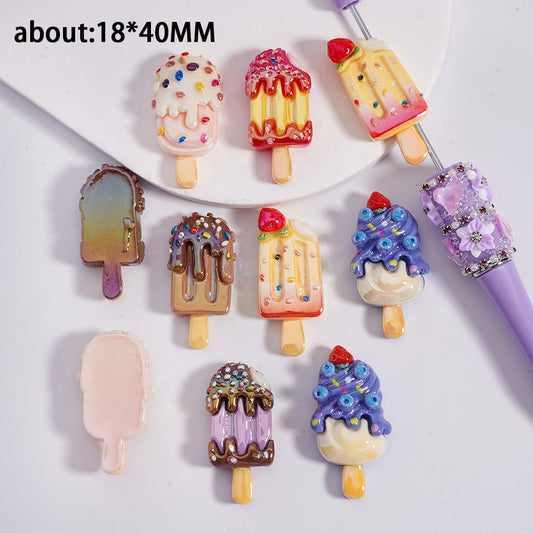 Acrylic Beads UV Coating Vivid Ice Cream Sticks 18*40MM, Random Mix
