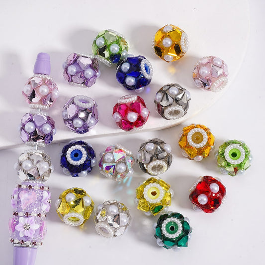 Acrylic Beads Shiny Diamond Shape Rhinestones White Pearls , Multi-Color 16MM, Random Mix