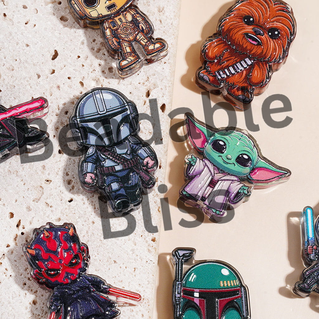 Acrylic Beads with Space Saga Character Series Print, Random Mix