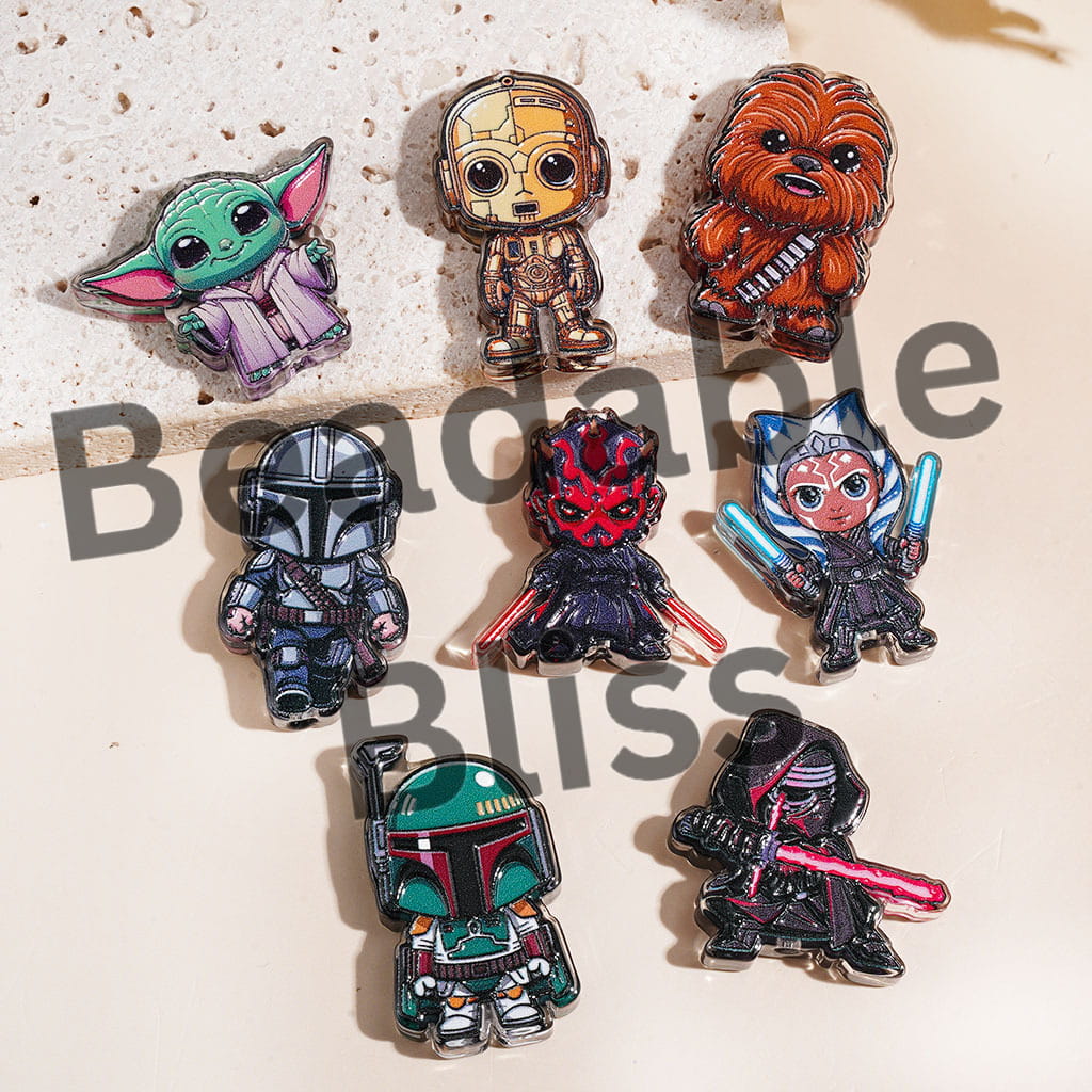 Acrylic Beads with Space Saga Character Series Print, Random Mix