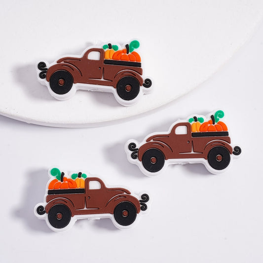 Silicone Focal Beads  A Cute Truck Loaded with Pumpkins Autumn Fall