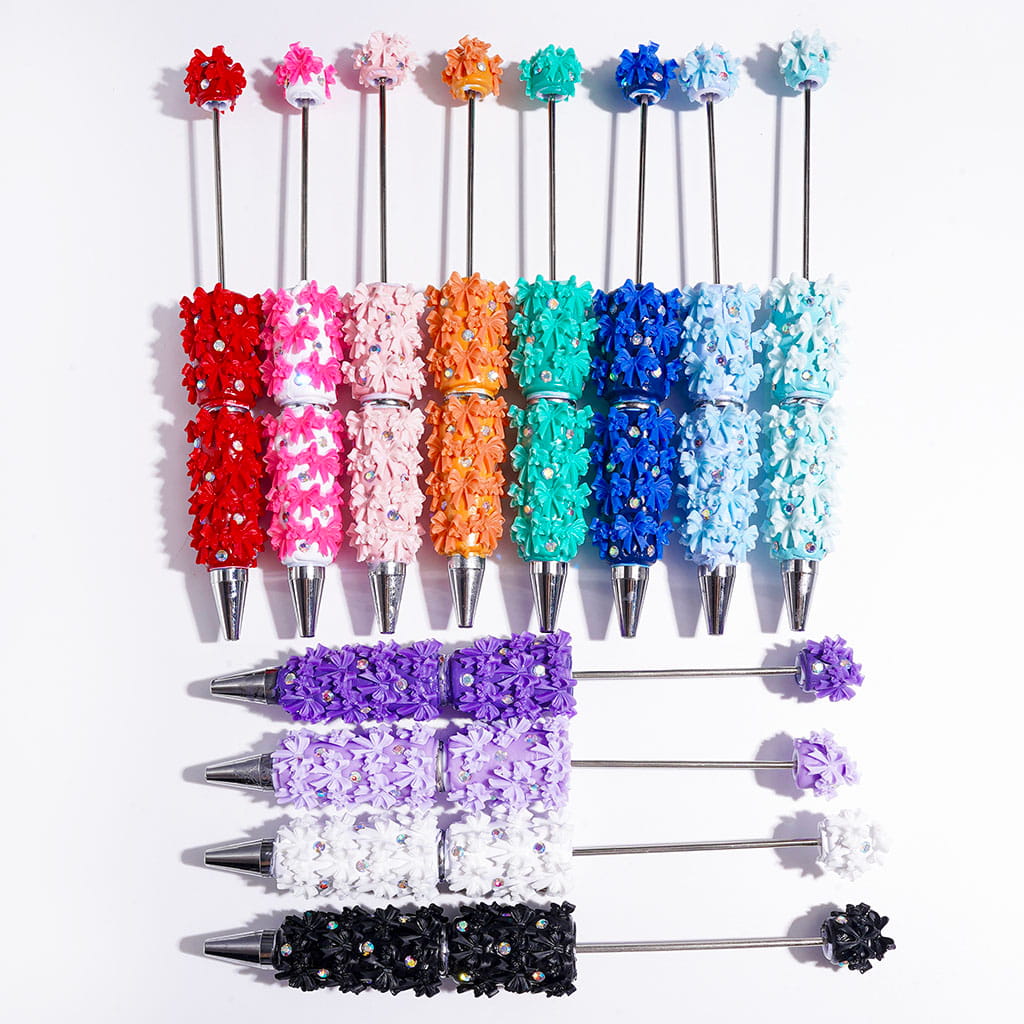 Beadable Clay Pens with Double Layered Bowtie and AB Rhinestones, Multi-Color