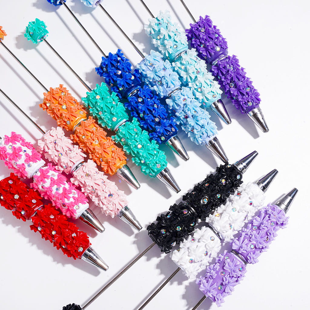 Beadable Clay Pens with Double Layered Bowtie and AB Rhinestones, Multi-Color