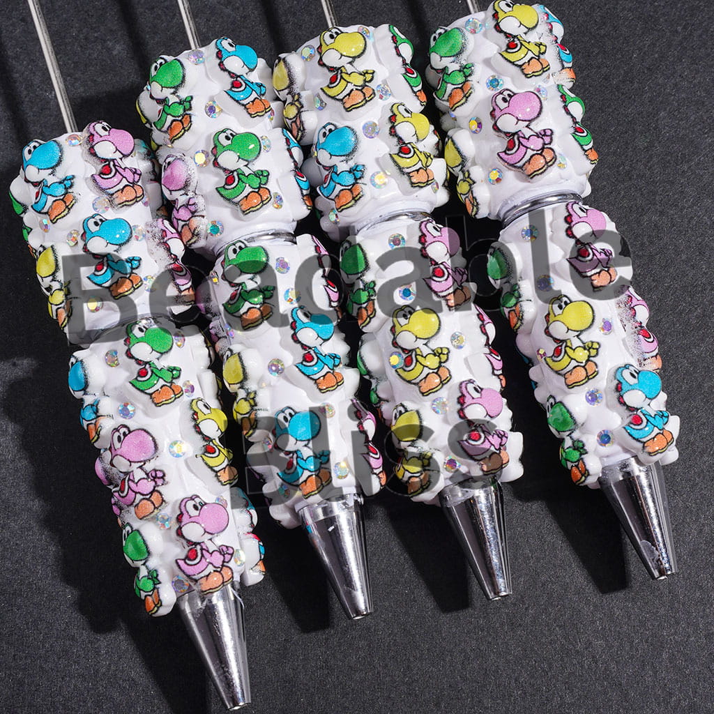Beadable Clay Pens with Assorted Colors Cartoon Dinosaur Characers and AB Rhinestones