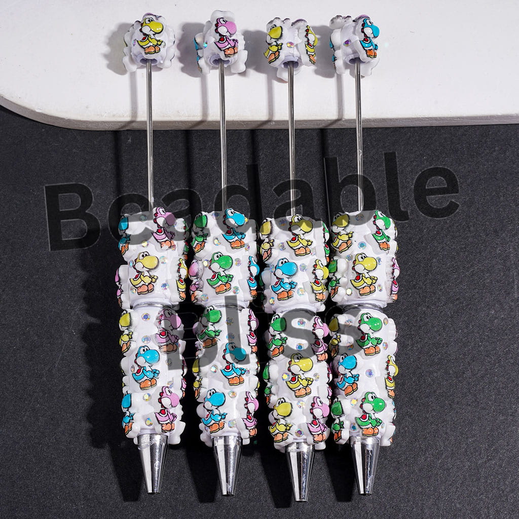 Beadable Clay Pens with Assorted Colors Cartoon Dinosaur Characers and AB Rhinestones