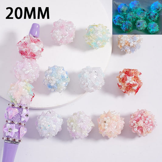 Clay Beads Luminous Cute Shiny Glitter Flowers Butterflies White Pearls AB Rhinestones Multi-Color 20MM, Random Mix