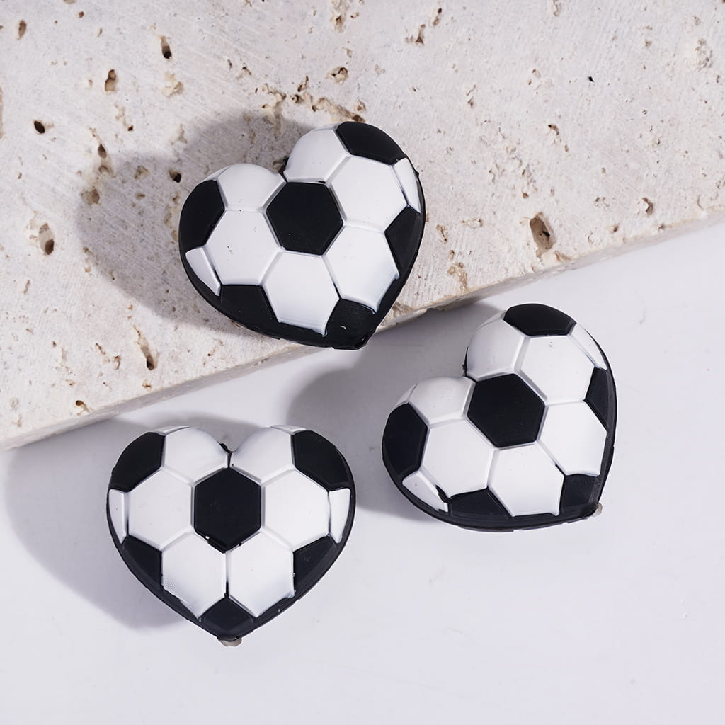 Silicone Focal Beads 3D Football Soccer Ball Theme
