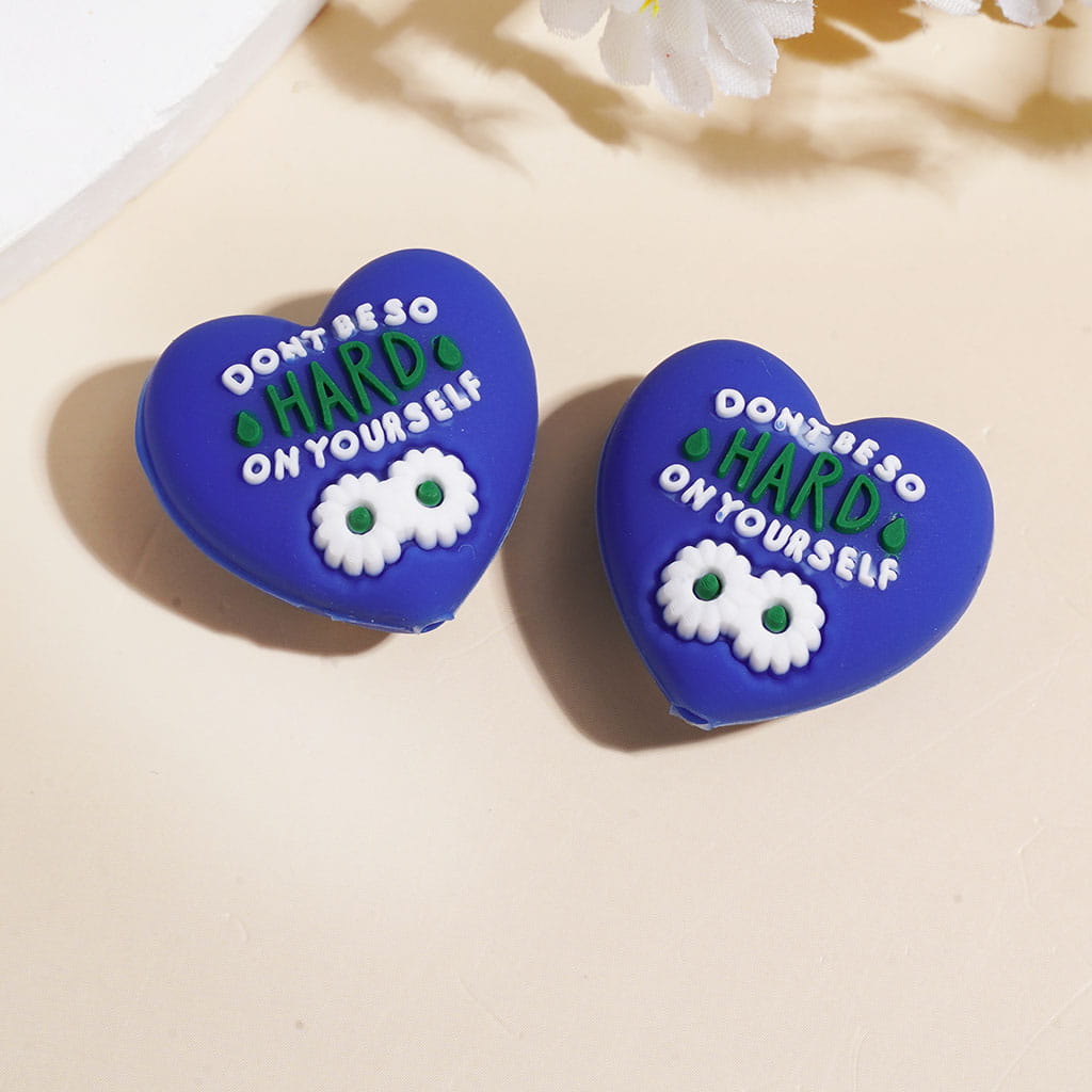 3D Heart Shape w White Daisy Flower & Text "Don't be so hard on yourself" Silicone Focal Beads, 23*14MM Multi Colors