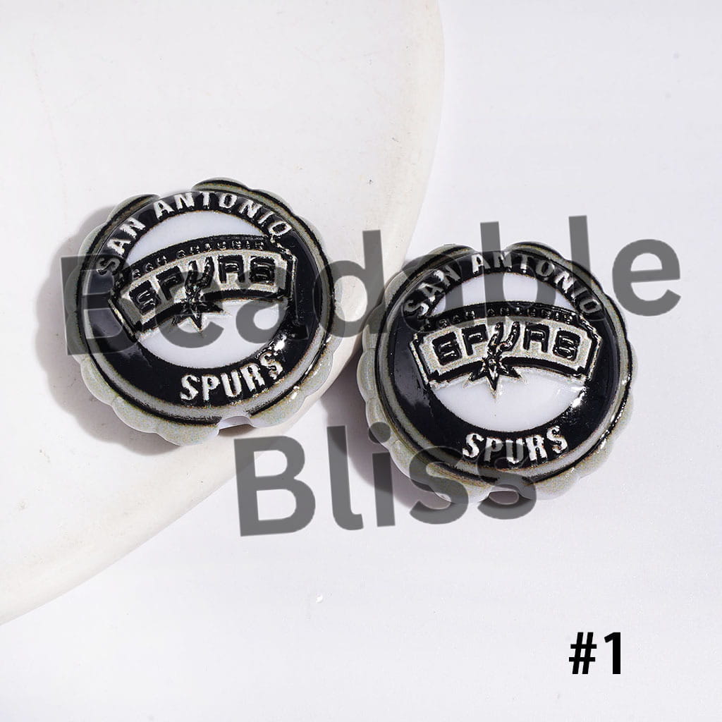 American Basketball Team Series Acrylic Beads, Round Shaped with Wavy Border, 23*25MM