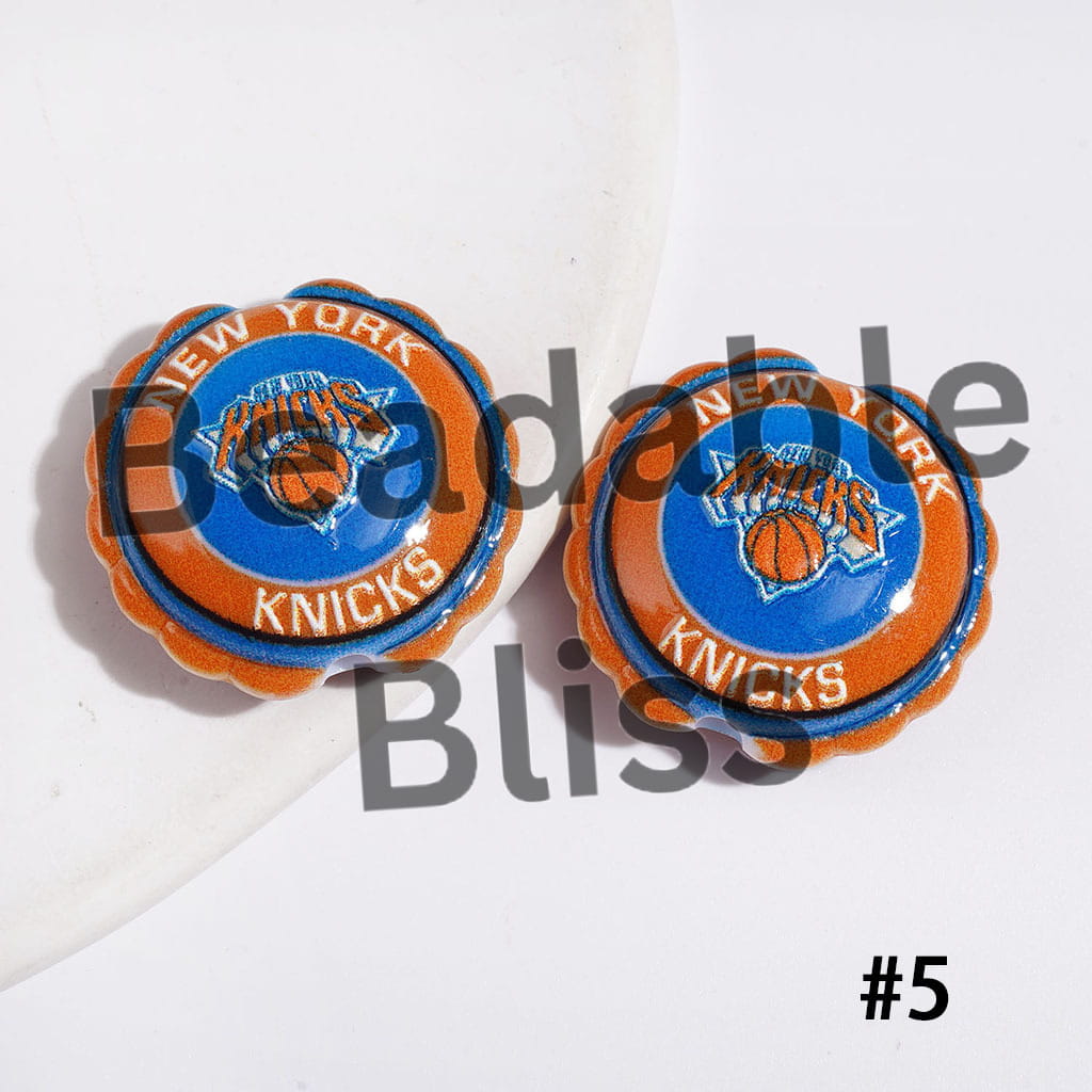American Basketball Team Series Acrylic Beads, Round Shaped with Wavy Border, 23*25MM