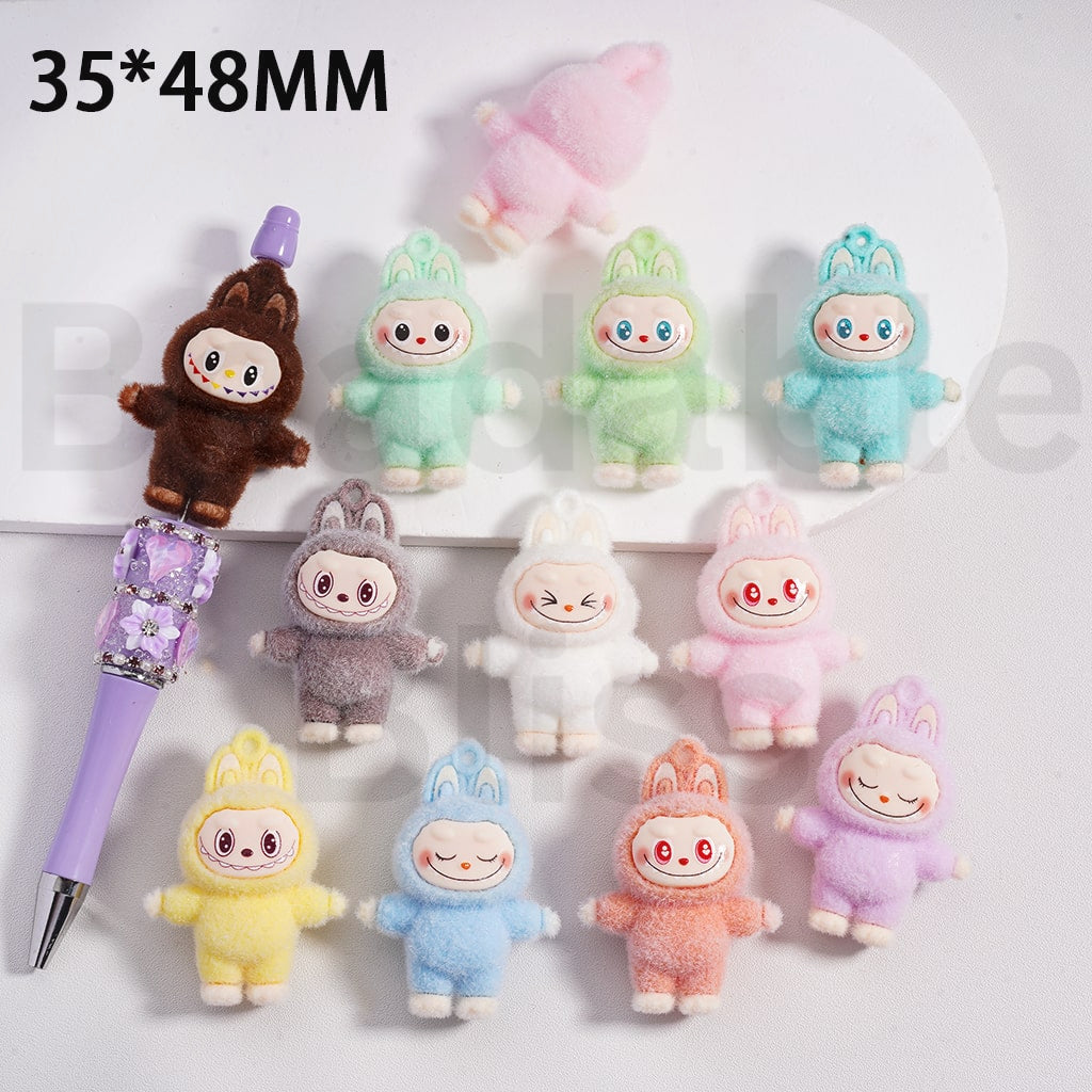 Acrylic Beads Pen Toppers Pendants Jewelry Accessories Cute Flocked Labub Solid Color 35*48MM