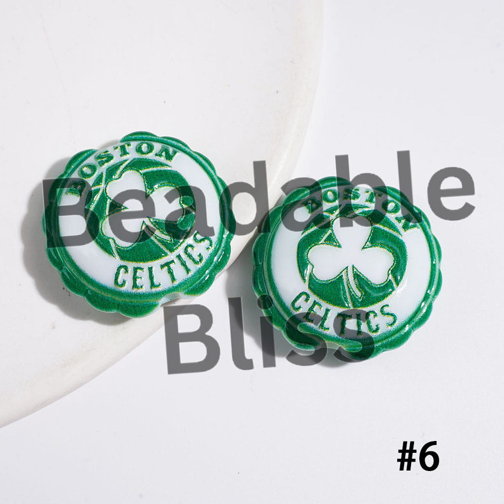 American Basketball Team Series Acrylic Beads, Round Shaped with Wavy Border, 23*25MM