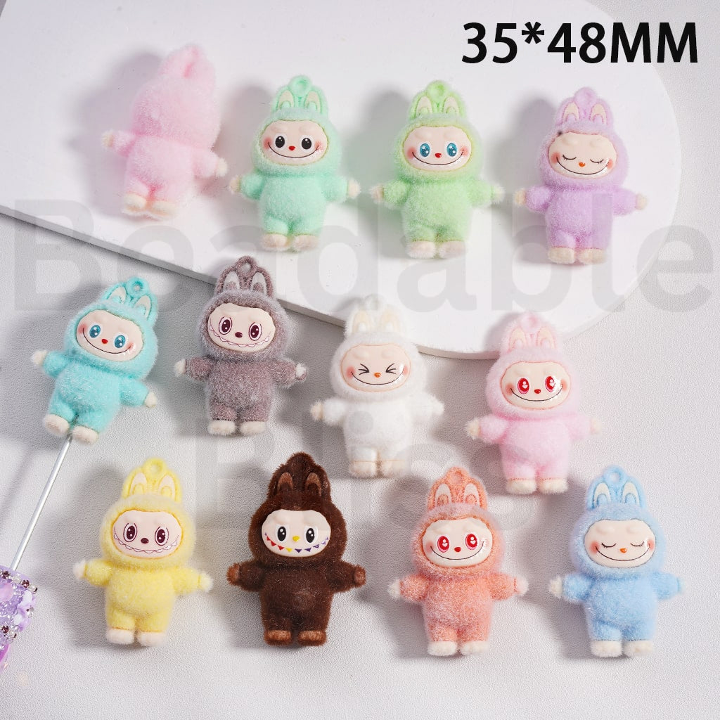 Acrylic Beads Pen Toppers Pendants Jewelry Accessories Cute Flocked Labub Solid Color 35*48MM