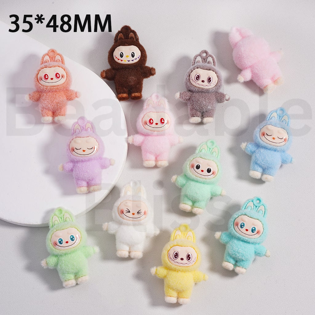 Acrylic Beads Pen Toppers Pendants Jewelry Accessories Cute Flocked Labub Solid Color 35*48MM