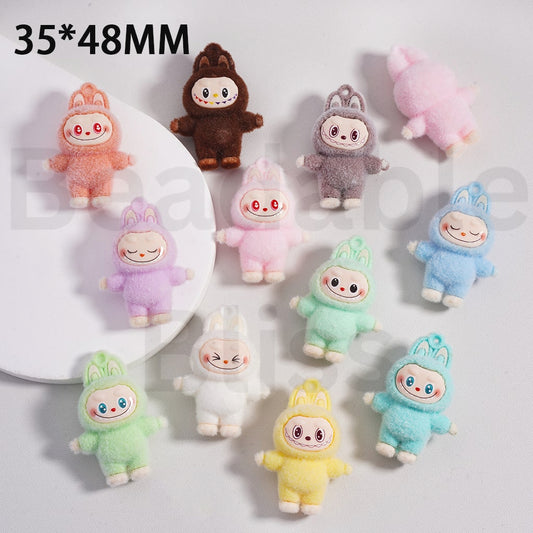 Acrylic Beads Pen Toppers Pendants Jewelry Accessories Cute Flocked Labub Solid Color 35*48MM