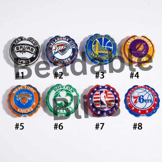 American Basketball Team Series Acrylic Beads, Round Shaped with Wavy Border, 23*25MM