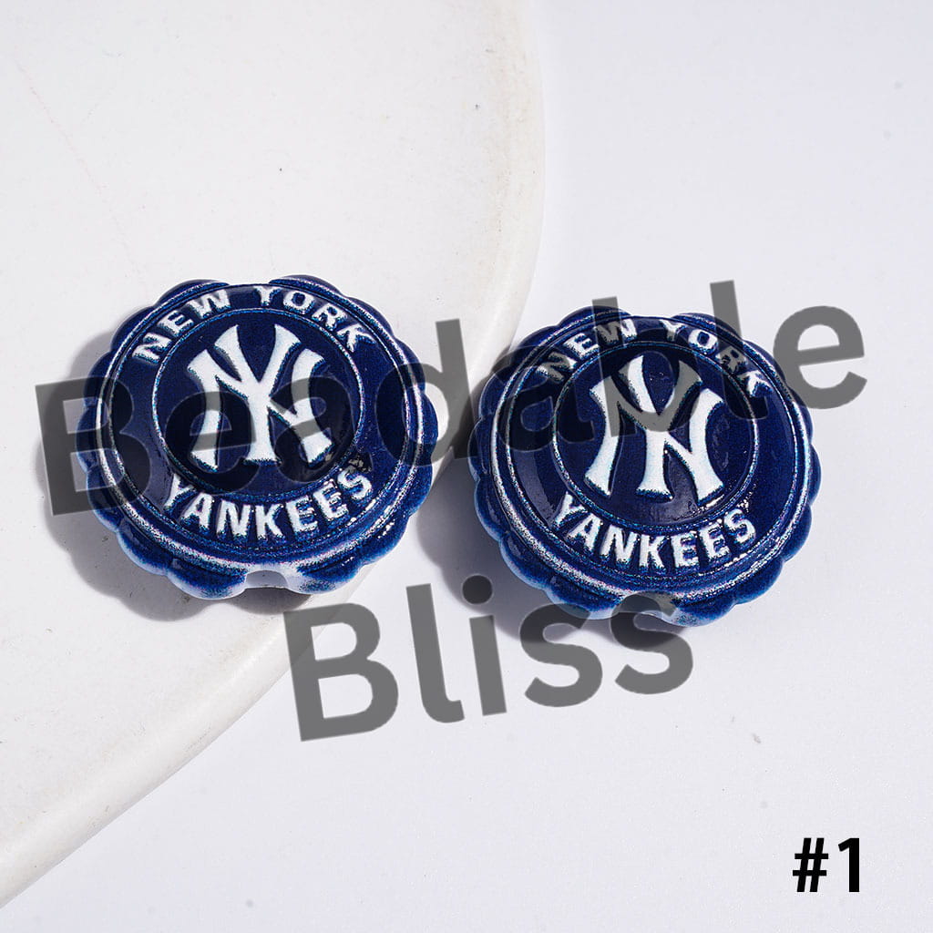 American Baseball Team Series Acrylic Beads, Round Shaped with Wavy Border, 23*25MM