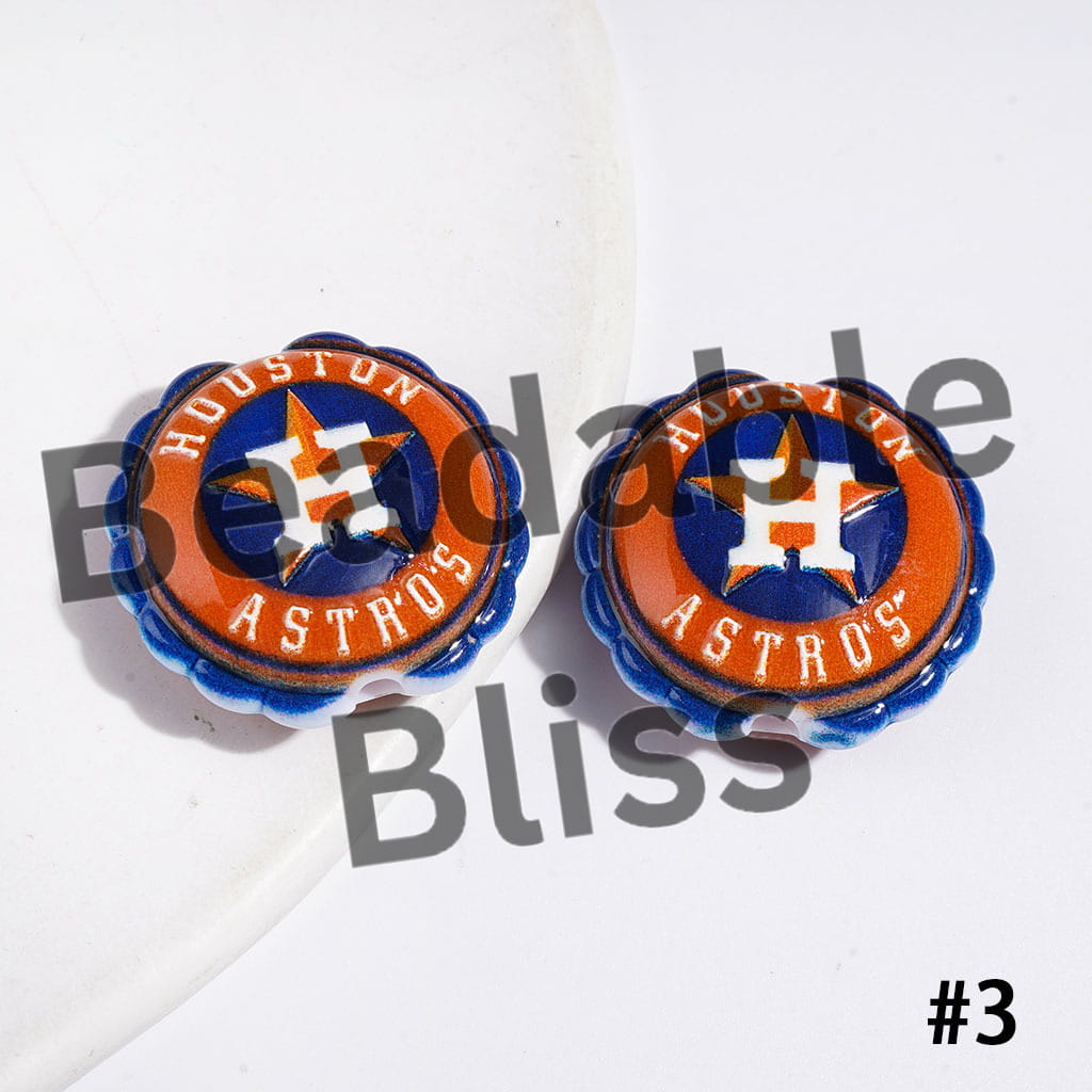American Baseball Team Series Acrylic Beads, Round Shaped with Wavy Border, 23*25MM