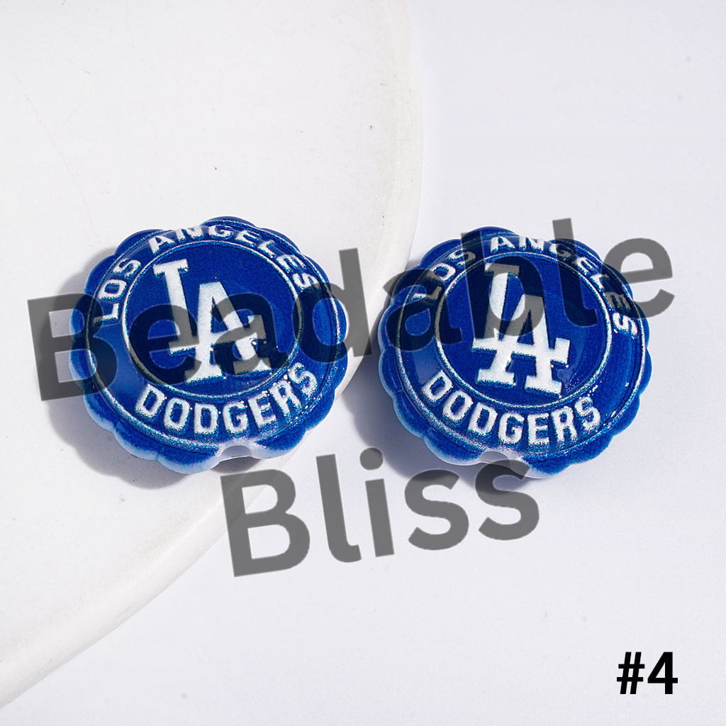 American Baseball Team Series Acrylic Beads, Round Shaped with Wavy Border, 23*25MM