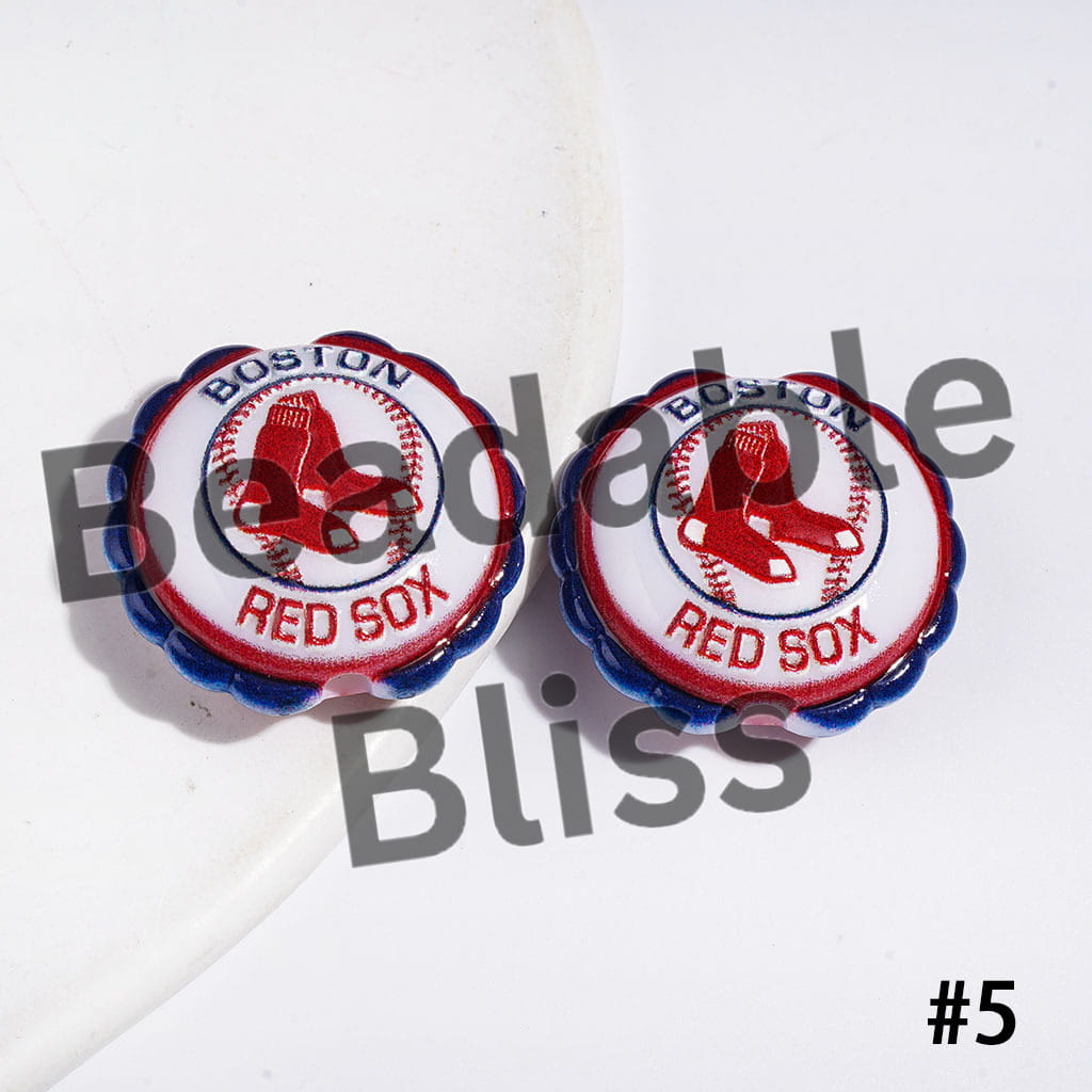 American Baseball Team Series Acrylic Beads, Round Shaped with Wavy Border, 23*25MM