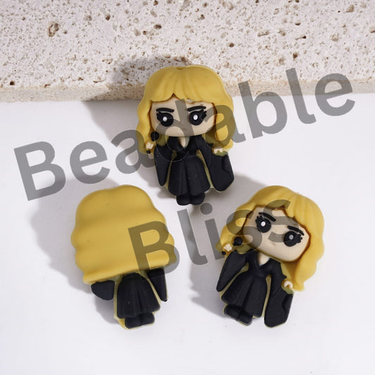 Silicone Focal Beads 3D Wizard Boy Series Cute Girl Character Wearing Black Clothes