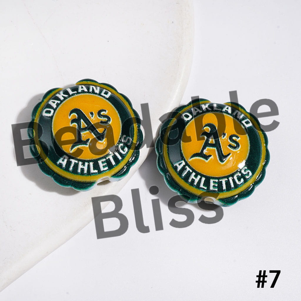 American Baseball Team Series Acrylic Beads, Round Shaped with Wavy Border, 23*25MM