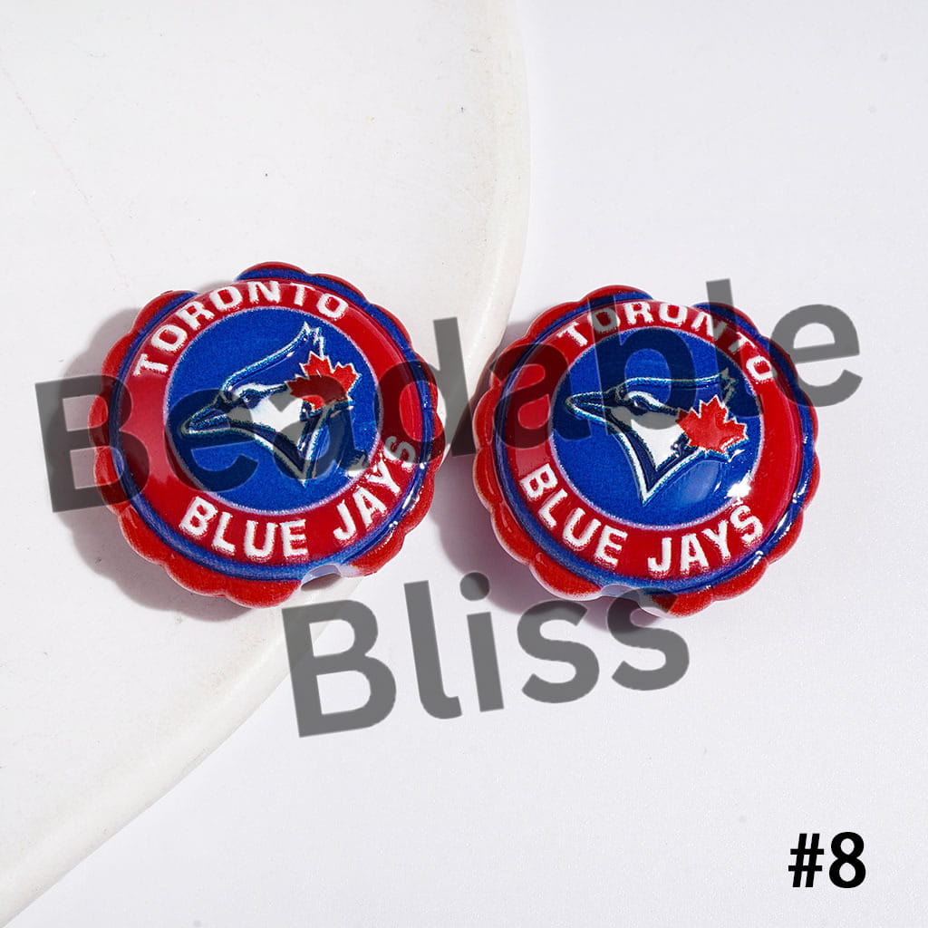 American Baseball Team Series Acrylic Beads, Round Shaped with Wavy Border, 23*25MM
