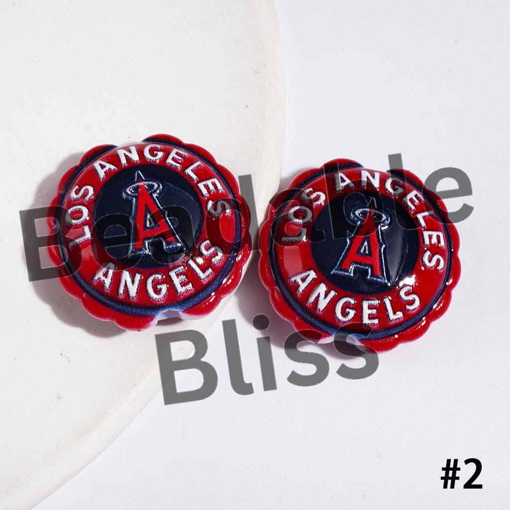 American Baseball Team Series Acrylic Beads, Round Shaped with Wavy Border, 23*25MM