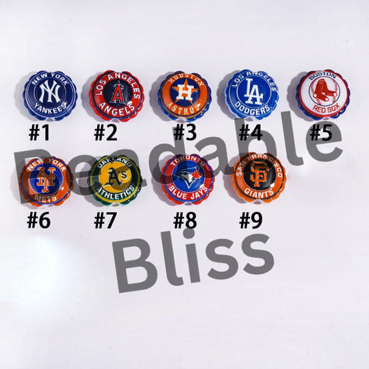 American Baseball Team Series Acrylic Beads, Round Shaped with Wavy Border, 23*25MM
