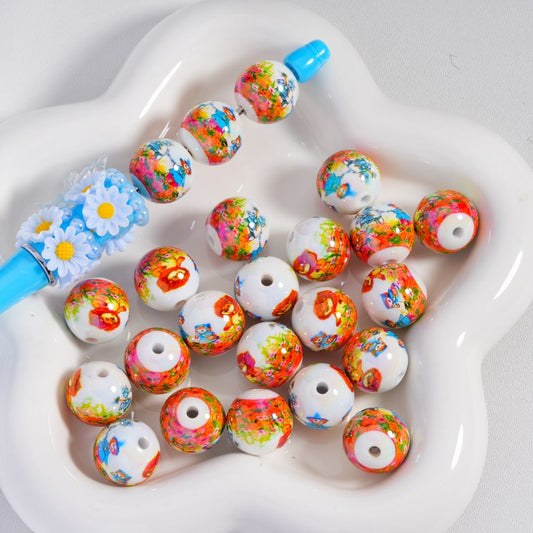 Acrylic Beads UV Coating Cute Lions Prints 16MM, Random Mix