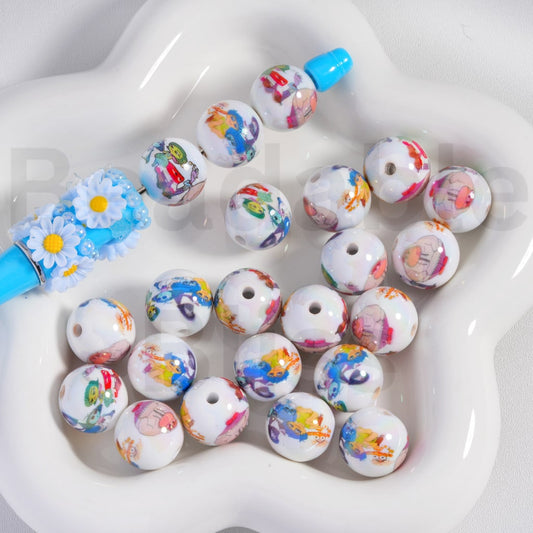 Acrylic Beads UV Coating Cute Inside Ou Cartoon Family Prints 16MM, Random Mix