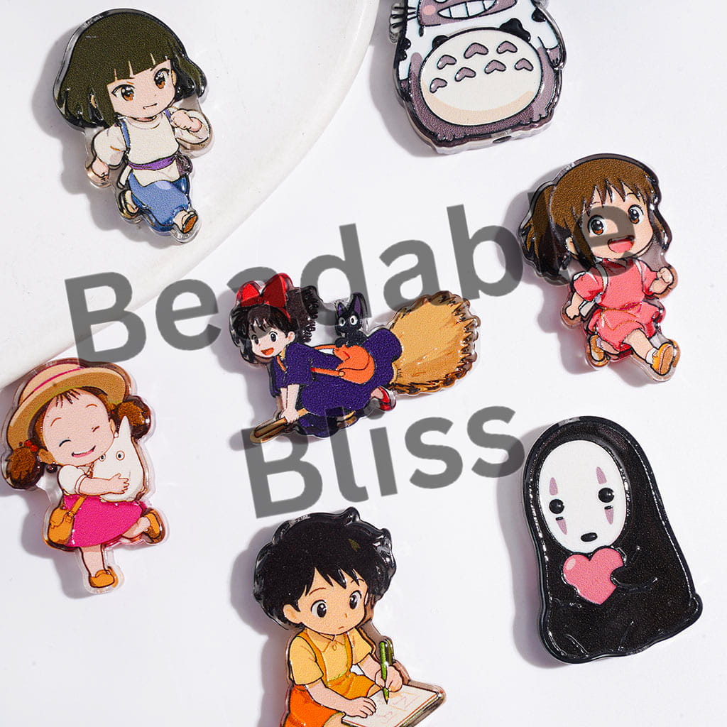 Acrylic Beads Japanese Anime Characters Series, Semi-Clear, Random Mix